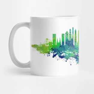 New York City Skyline Watercolor in blue and lime green Mug